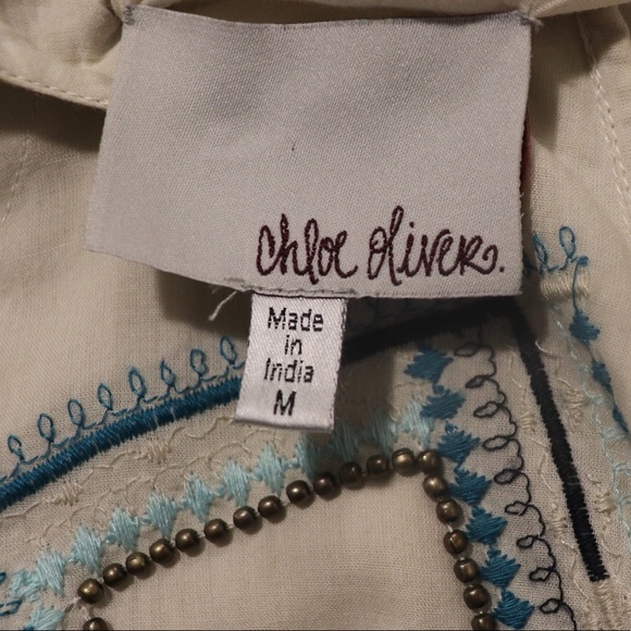 Chloe Oliver Cream 100% Cotton Blue Embroidery Halter Neckline Romper Shorts - Picture 8 of 15